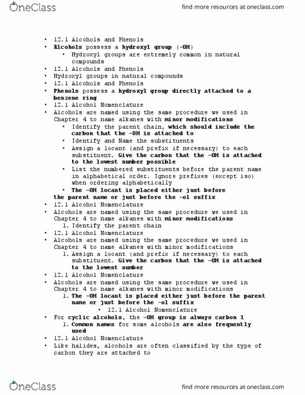 CHEM 10052 Lecture Notes - Lecture 35: Locant, Phenol, Substituent thumbnail