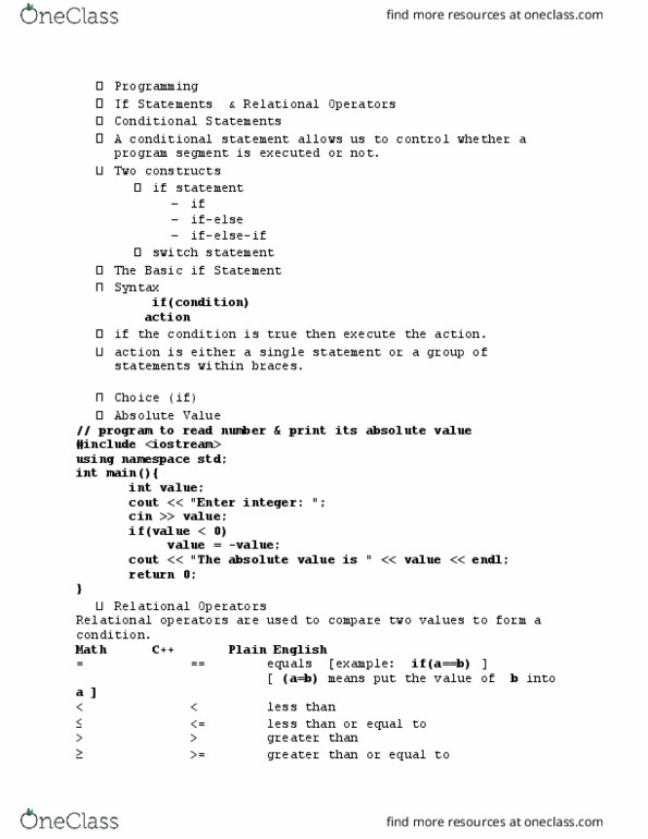 MIS 24053 Lecture Notes - Lecture 6: Plain English, Switch Statement, Truth Table thumbnail