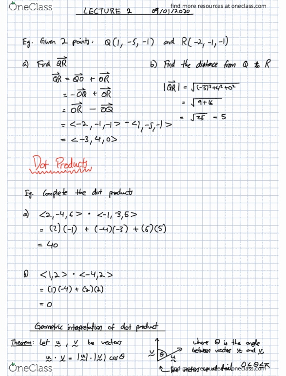 MATH 105 Lecture Notes - Lecture 2: Dot Product, Dvd Region Code, Horse Length cover image