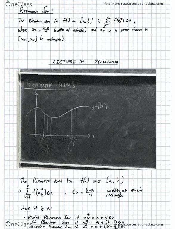 MATH 105 Lecture Notes - Lecture 9: Riemann Sum cover image