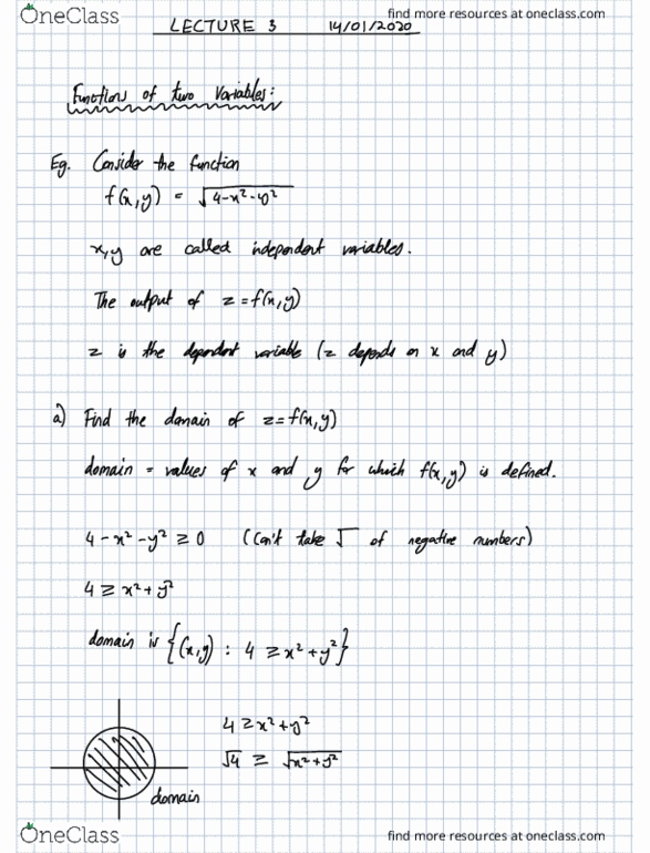 MATH 105 Lecture Notes - Lecture 3: Funen, Fairy, Paraboloid cover image