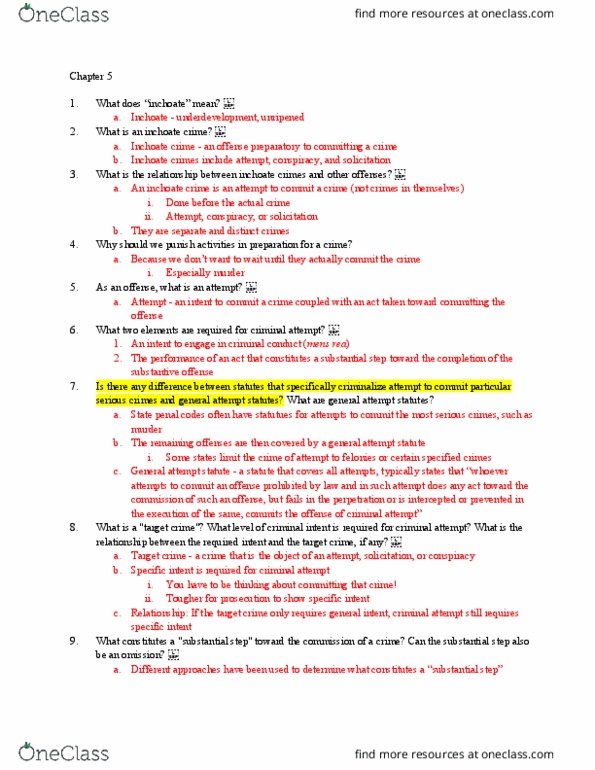 POLI 3120 Chapter Notes - Chapter 5: Inchoate Offense, Mens Rea, Model Penal Code thumbnail