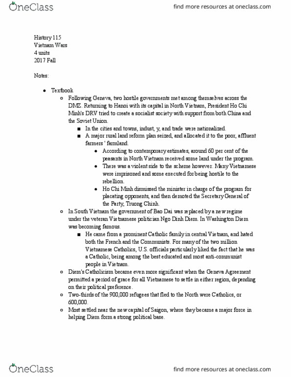 HIST 115 Chapter Notes - Chapter 5: Ngo Dinh Diem, Major Force, Presidential System thumbnail