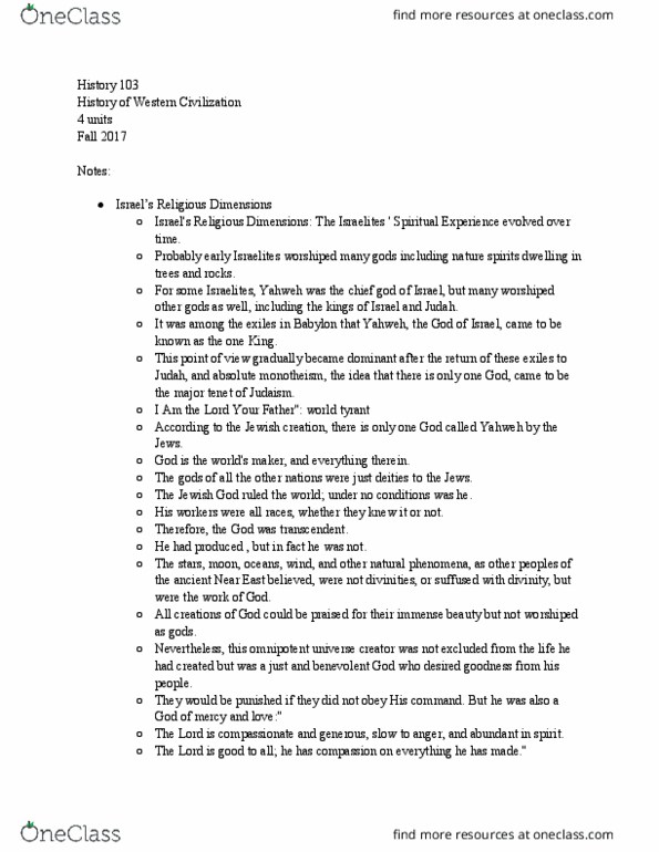 HIST 103 Chapter Notes - Chapter 8: Israelites, Civilization Iv, Near East thumbnail
