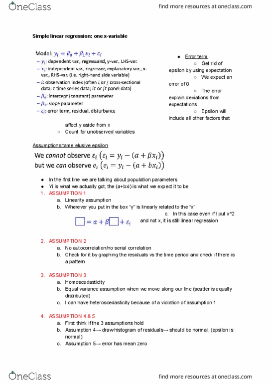 ECO200Y1 Lecture Notes - Lecture 11: Simple Linear Regression, Heteroscedasticity, Autocorrelation cover image