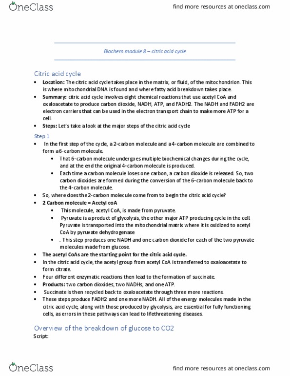 BIOCHEM 2EE3 Lecture 8: Biochem module 8 – citric acid cycle thumbnail