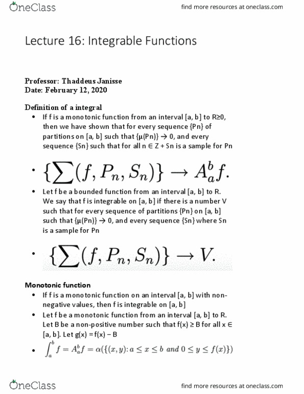 MAT137Y1 Lecture Notes - Lecture 17: Monotonic Function, Bounded Function cover image