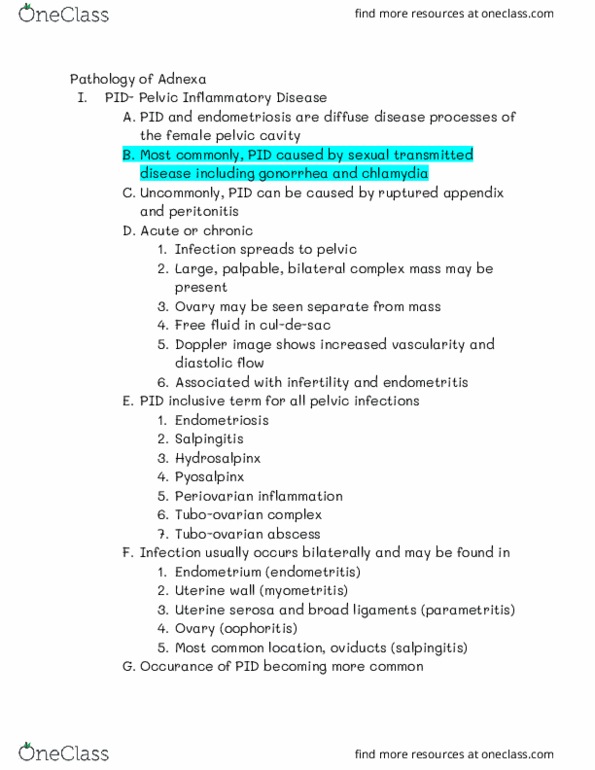 RIU 332 Lecture Notes - Lecture 9: Dead End (Street), Pelvic Inflammatory Disease, Salpingitis thumbnail