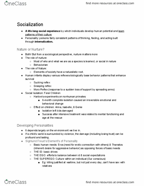 SO 122 Lecture Notes - Lecture 4: Moro Reflex, Primitive Reflexes, Behaviorism thumbnail