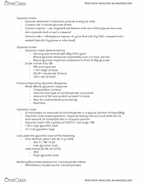 NUTRITN 230 Lecture Notes - Lecture 9: Glycemic Load, Glycemic Index, Jelly Bean thumbnail