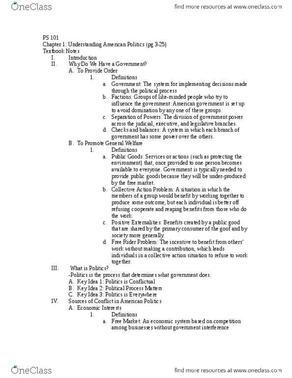 PS 101 Chapter Notes - Chapter 1: Limited Government, Environmental Policy, Individualism thumbnail