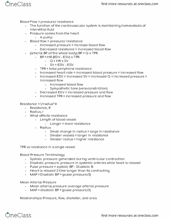 KIN 272 Lecture Notes - Lecture 8: Mean Arterial Pressure, Tachycardia, Pulse Pressure thumbnail