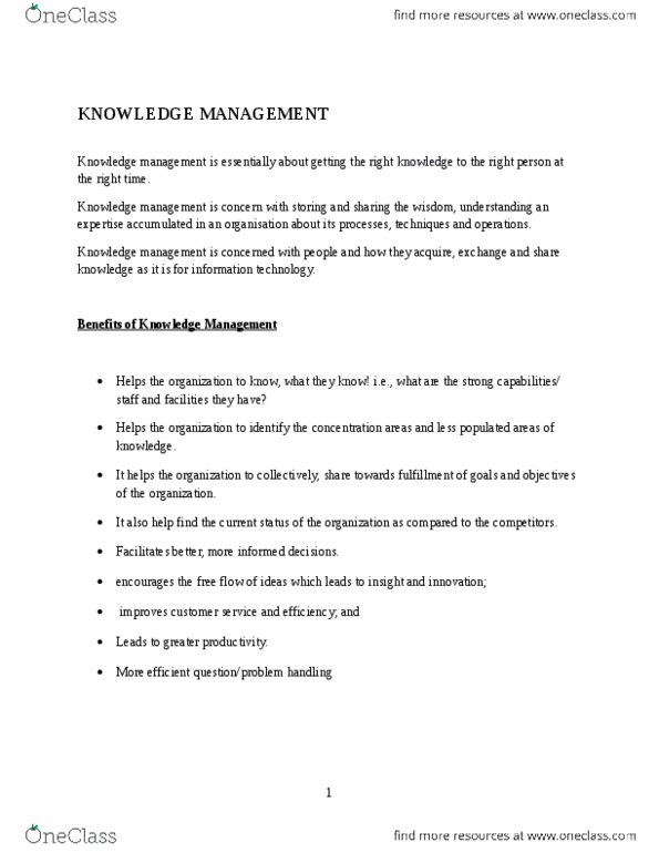 MANA 298 Lecture Notes - Knowledge Management, Explicit Knowledge, Personalization thumbnail