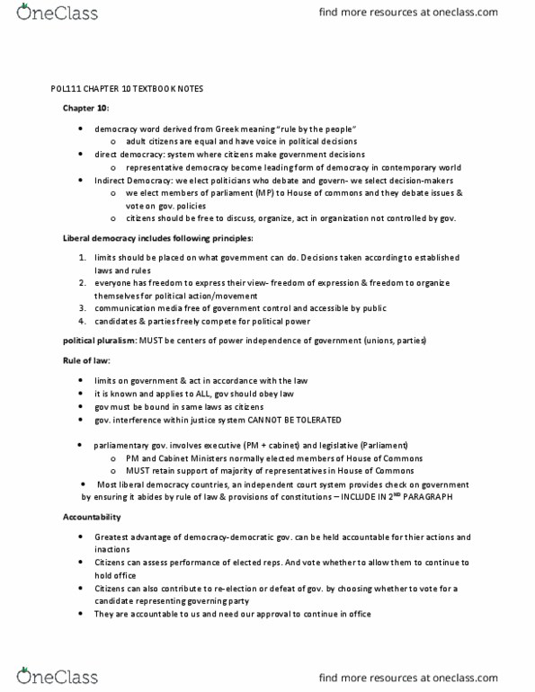 POL111H5 Chapter Notes - Chapter 10: Liberal Democracy, Direct Democracy, Indep thumbnail