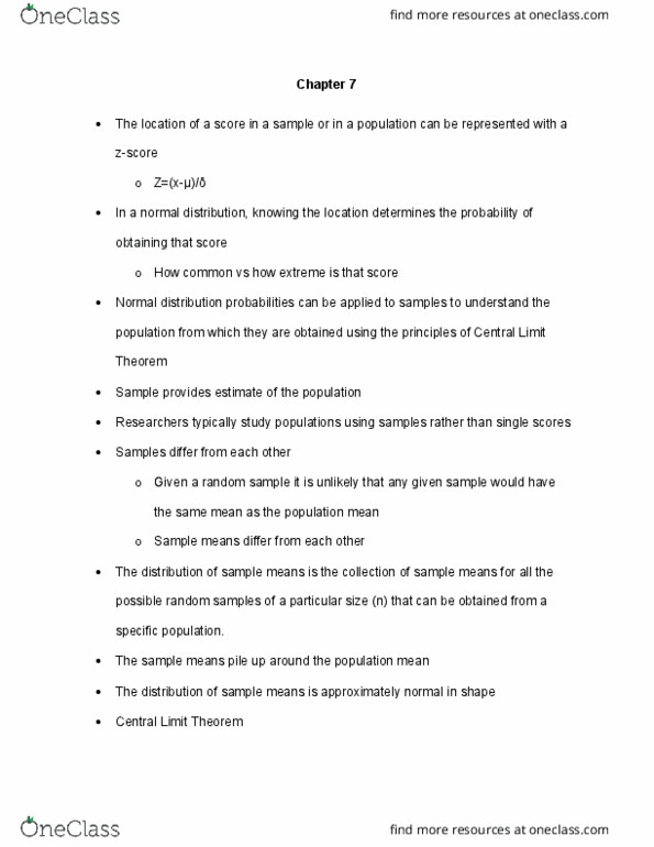 PSYC-295 Lecture Notes - Lecture 7: Central Limit Theorem, Standard Deviation thumbnail