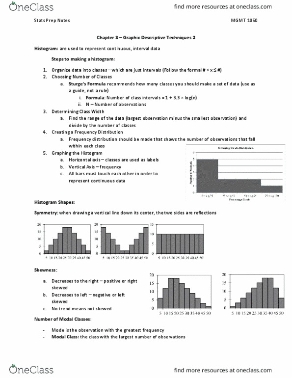 MGMT 1050 Chapter Notes - Chapter 3: No Trend, Histogram, Frequency Distribution thumbnail