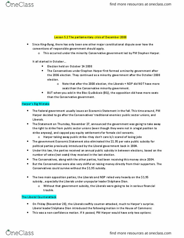 POL111H5 Lecture Notes - Lecture 5: Responsible Government, The Elected, Justin Trudeau thumbnail