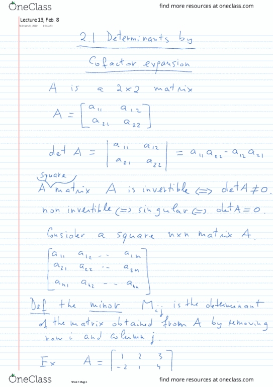 Applied Mathematics 1411A/B Lecture 13: Determinants/cofactor expansion thumbnail