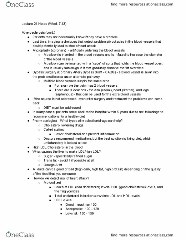 PHYSCI 5 Lecture Notes - Lecture 21: Low-Density Lipoprotein, Blood Vessel, Trans Fat cover image