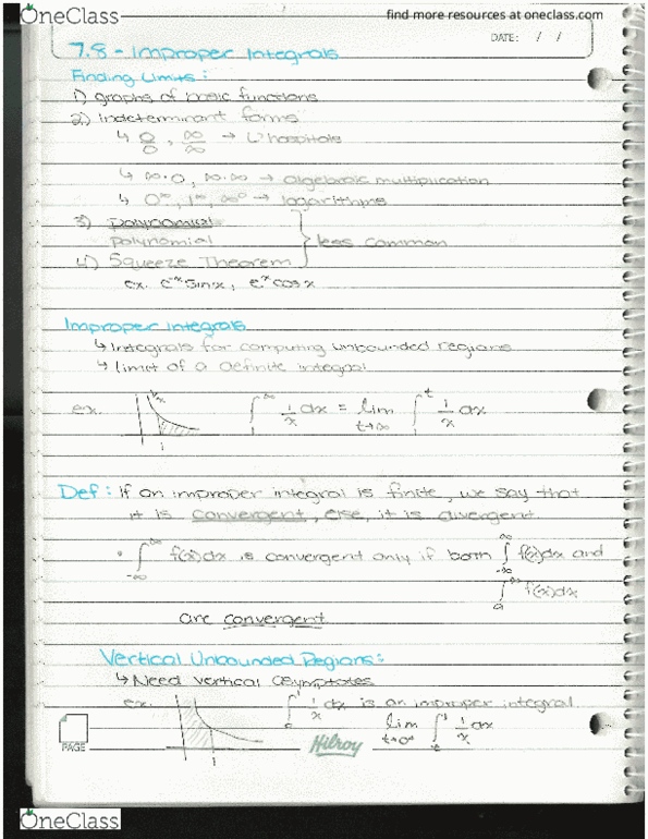 Calculus 1501A/B Lecture Notes - Lecture 24: Improper Integral, Simple Function cover image