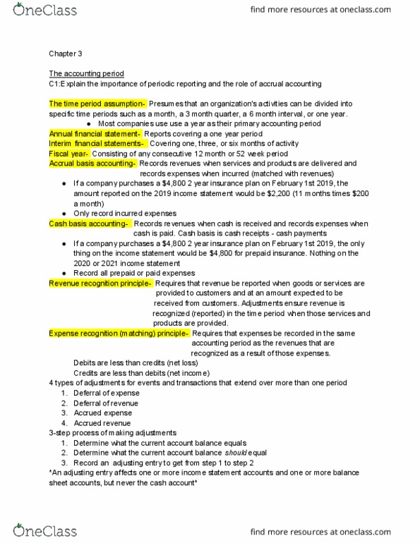 ACG2021 Chapter Notes - Chapter 3: Deferral, Revenue Recognition, Income Statement thumbnail