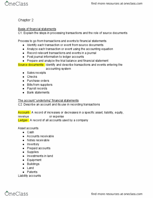 ACG2021 Chapter Notes - Chapter 2: Financial Statement, Accounting Equation, Trial Balance thumbnail