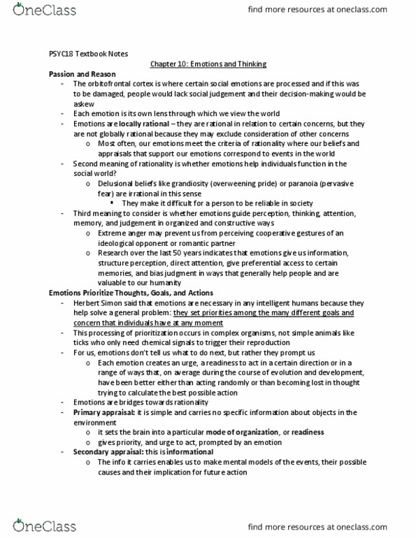 PSYC18H3 Chapter Notes - Chapter 10: Orbitofrontal Cortex, Social Emotions, First Principle thumbnail