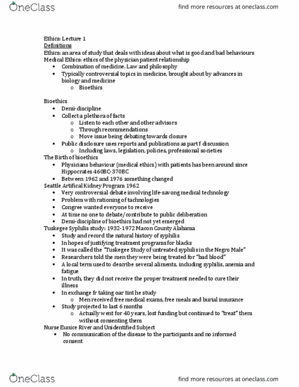 MEDRADSC 3Y03 Lecture Notes - Lecture 1: Syphilis, Congenital Syphilis, Whistleblower thumbnail