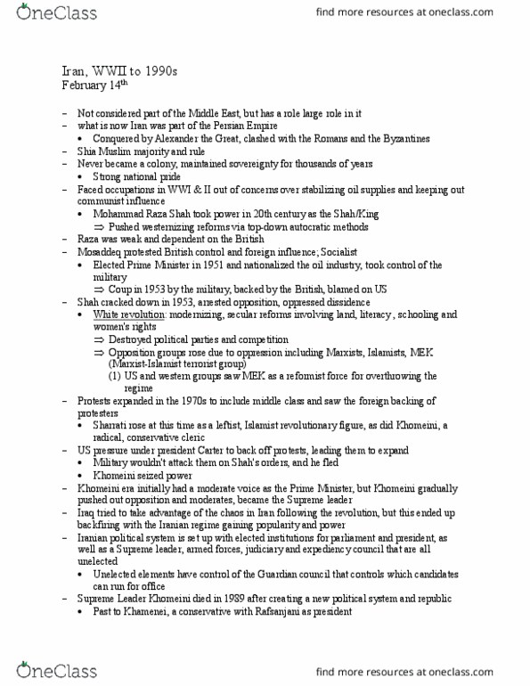 POLS 157 Lecture Notes - Lecture 10: Expediency Discernment Council, Akbar Hashemi Rafsanjani, Mohammad Mosaddegh thumbnail