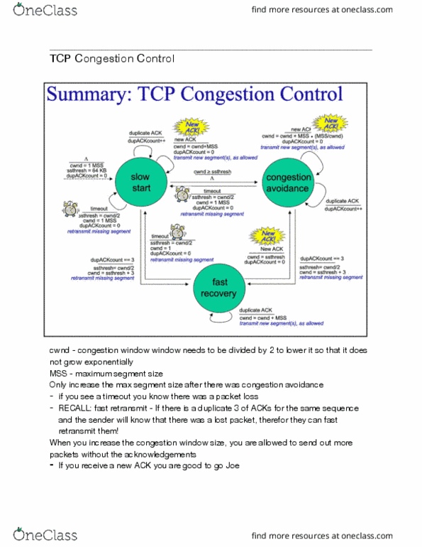CIS 3210 Lecture Notes - Lecture 23: Maximum Segment Size, Tcp Congestion Control, Packet Loss thumbnail