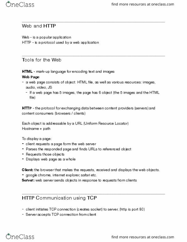 CIS 3210 Lecture Notes - Lecture 8: Uniform Resource Locator, Hostname, Hypertext Transfer Protocol thumbnail