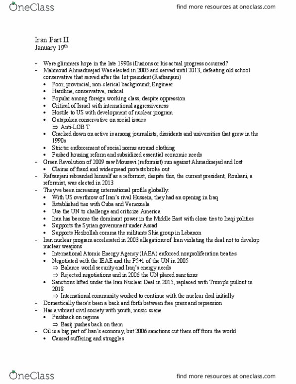 POLS 157 Lecture Notes - Lecture 11: International Atomic Energy Agency, Akbar Hashemi Rafsanjani, Mahmoud Ahmadinejad thumbnail