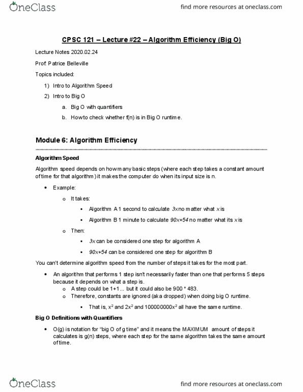 CPSC 121 Lecture 22: Algorithm Efficiency and Big O - 2020.02.24 - 2019W2 - UBC cover image