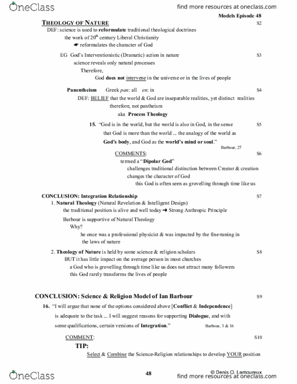 CHRTC350 Lecture Notes - Lecture 6: Ian Barbour, Canadian Association Of Physicists, Process Theology thumbnail