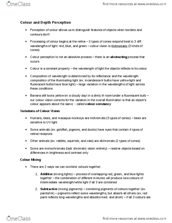 PSYCH 1XX3 Chapter Notes - Chapter 4: Retinal Ganglion Cell, Color Vision, Color Constancy thumbnail