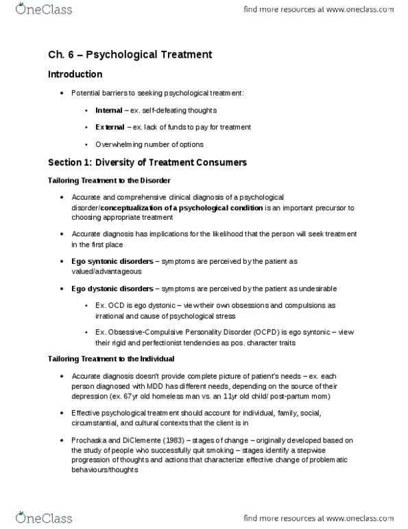 PSYCH 1XX3 Chapter Notes - Chapter 6: Mental Health Professional, Therapeutic Relationship, Unconditional Positive Regard thumbnail