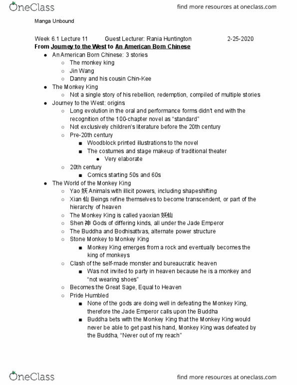E ASIAN 300 Lecture Notes - Lecture 11: Jade Emperor, Emperor Yao, Shapeshifting thumbnail