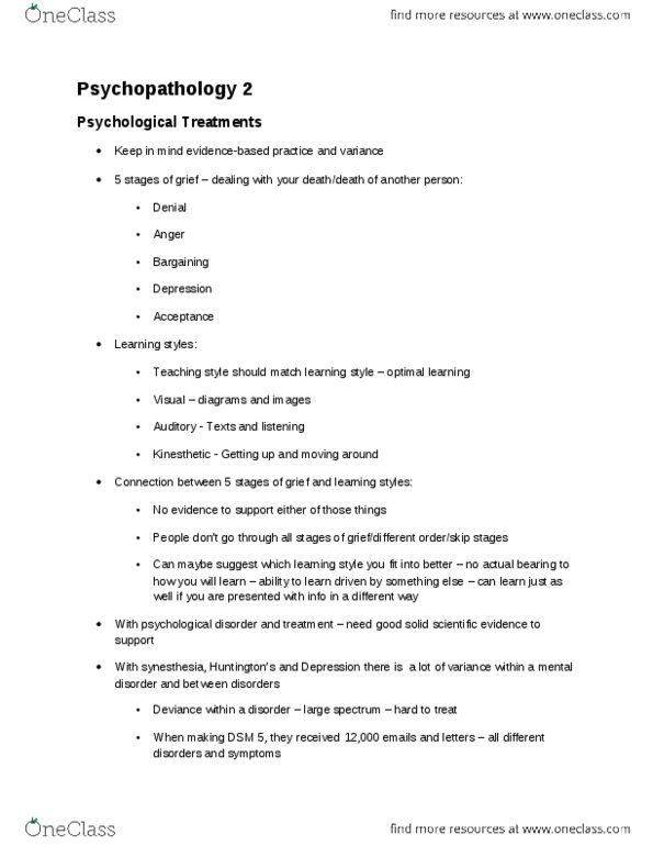 PSYCH 1XX3 Lecture Notes - Cognitive Behavioral Therapy, Preconscious, Mental Disorder thumbnail