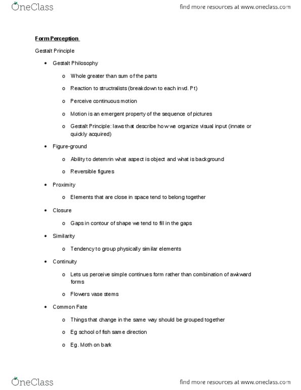 PSYCH 1XX3 Lecture Notes - Subjective Constancy, Visual Cortex, Principles Of Grouping thumbnail