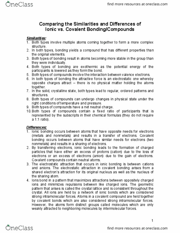 KIN 310 Lecture Notes - Lecture 1: Ionic Compound, Covalent Bond, Ionic Bonding thumbnail