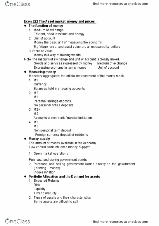 ECON 222 Lecture Notes - Lecture 15: Open Market Operation, Money Supply, Time Deposit cover image