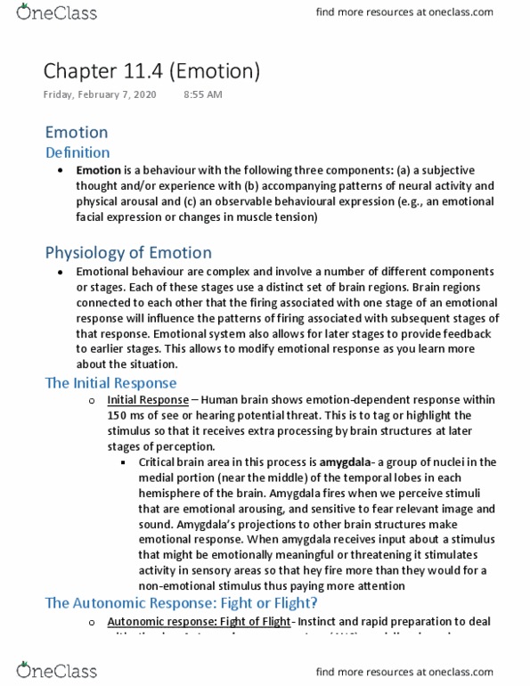 PSYA02H3 Chapter Notes - Chapter 11.4: Autonomic Nervous System, Human Brain, Paul Ekman thumbnail