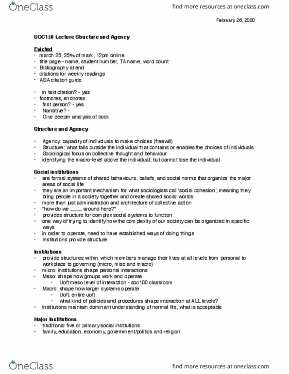 SOC150H1 Lecture Notes - Lecture 6: Miso, Stanley Milgram, Meritocracy thumbnail