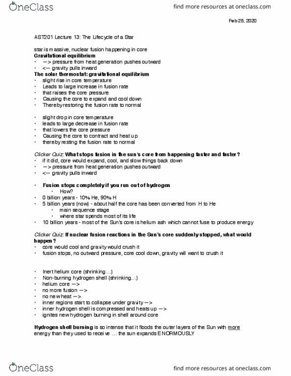 AST201H1 Lecture Notes - Lecture 13: Triple-Alpha Process, Main Sequence, Thermostat thumbnail