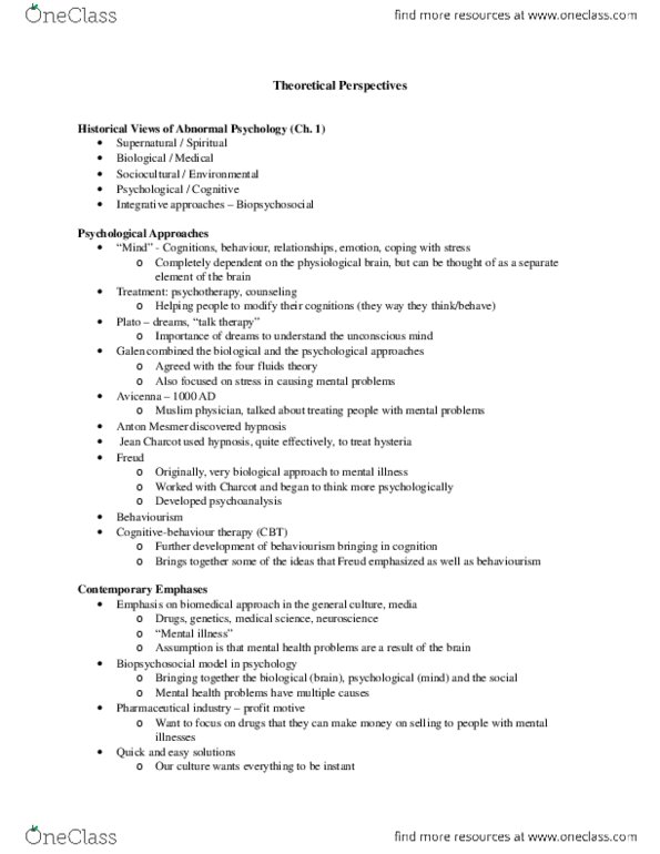 Psychology 2310A/B Lecture Notes - Antibiotics, Behaviorism, Sertraline thumbnail