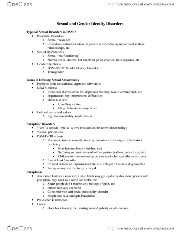 Psychology 2310A/B Lecture Notes - Exhibitionism, Pedophilia, Etiology thumbnail