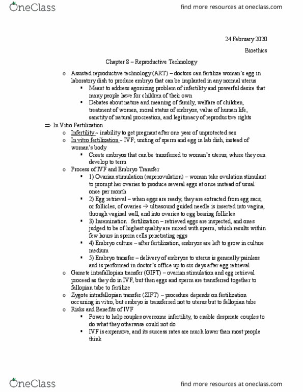 BIOL 4651 Chapter Notes - Chapter 8: Gamete Intrafallopian Transfer, Assisted Reproductive Technology, Transvaginal Oocyte Retrieval thumbnail