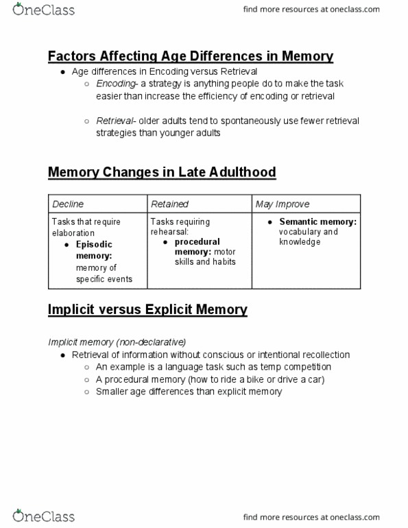 PSYC 405 Lecture Notes - Lecture 9: Implicit Memory, Semantic Memory, Explicit Memory thumbnail
