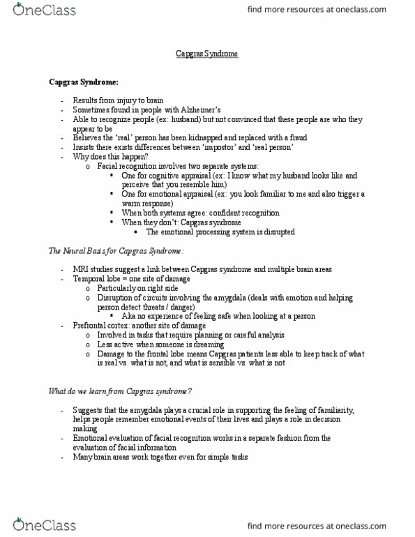 PSYCH 2H03 Chapter Notes - Chapter 3: Capgras Delusion, Frontal Lobe, Temporal Lobe thumbnail