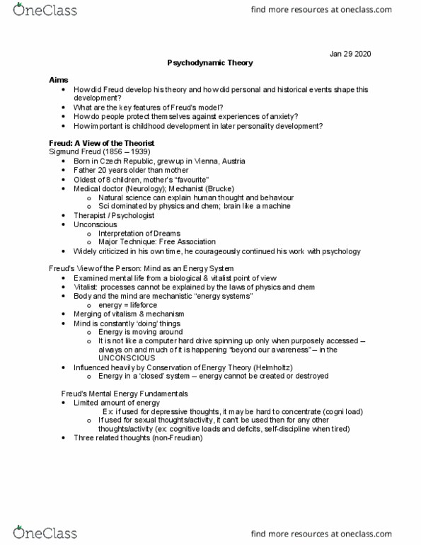 PSY 505 Lecture Notes - Lecture 3: Psychodynamics, Vitalism, Cognitive Load thumbnail